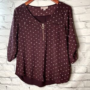 Tempted Burgundy Blouse with Triangle Pattern sz Large